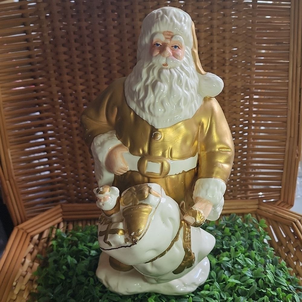 Vintage Gold Santa With Pack Full Of Toys